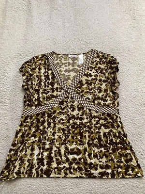 Liz & Co. Women Geometric Short Sleeve V-Neck Blouse Multicolor Size L - Изображение 1 из 4