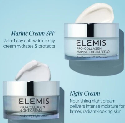 ELEMIS💫PRO-COLLAGEN NIGHT CREAM: 50ml & MARINE CREAM SPF 30 - 100ml BOXED FRESH - Image 1 of 4