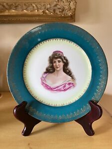 Royal Vienna Antique Portrait Plate with Beehive Mark 19th Century Woman 