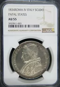 Italy Papal States Scudo 1834 Roma Gregory XVI. NGC AU 55 - Picture 1 of 2