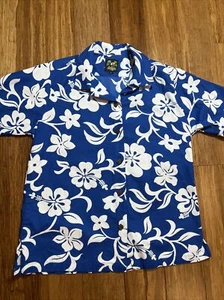 Bennys Hawaiian Shirt Blue Floral Short Sleeve 100% Cotton Spread Collar L - Picture 1 of 7