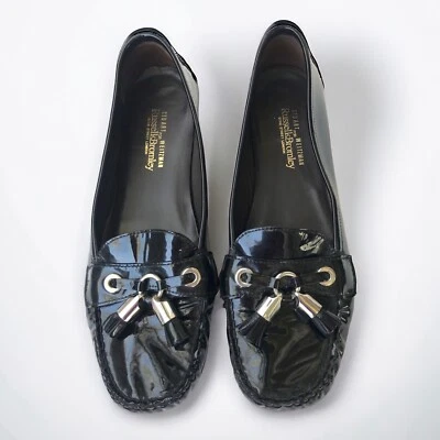 STUART WEITZMAN RUSSELL&BROMLEY WMN FLAT LOAFER BLACK LEATHER TASSEL US8 UK6 39 - Image 1 of 4