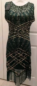NEW 1920's Style Flapper Dress Costume Sz M Sequins Beaded Green - Picture 1 of 12
