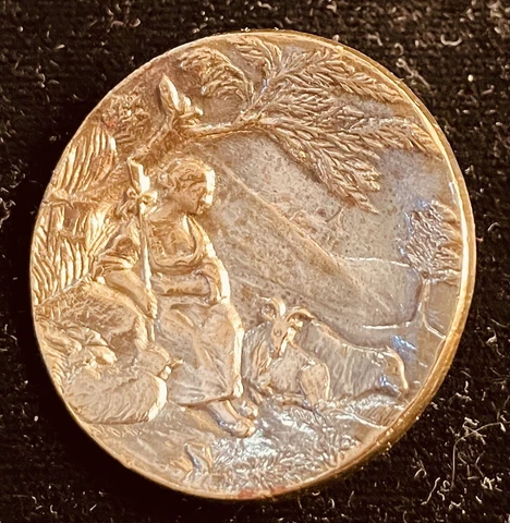 Ex Rare Antique Brass SHEPHERDESS & LAMB BRASS button, Ca., 1880s/1890s Cover