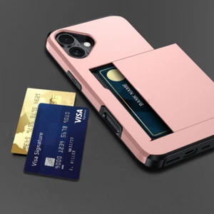 Hybrid Plain Case With Card Slot For iPhone 16 15 14 13 12 11 Pro Max Plus XR XS - Picture 1 of 23