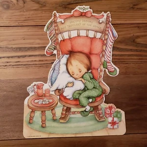 Vintage Christmas Die Cut Decoration Flocked Sleeping Child 1978 Hallmark Santa - Picture 1 of 6