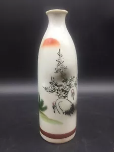 Brocca sake giapponese vintage Kutani con gru bottiglia alta 6" - Foto 1 di 8