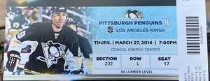 Kings @ Penguins 2014 NHL Ticket - LA Ties Franchise Record 8 Gm Road Win Streak - Bild 1 von 1