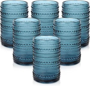 Set of 6 Vintage Drinking Glasses 15 oz Cups Blue Water Tumbler & Cleaning Brush - Picture 1 of 6