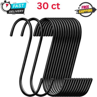 ESFUN 30 Pack Heavy Duty S Hooks Black Steel S Shaped Hooks for Hanging Large 3.5 inch