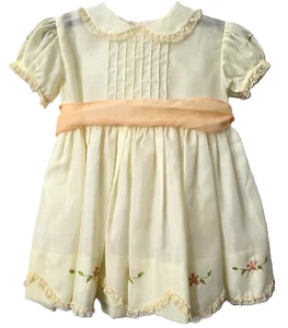 Vintage Sears Church Dress 3 3T Peter Pan Collar Chiffon Lace Butter Yellow 60s - Picture 1 of 9
