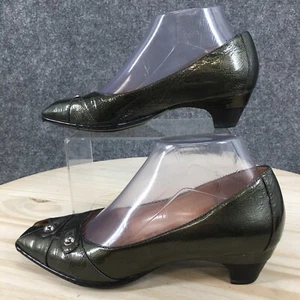 Sofft Heels Womens 7.5 M Casual Peep Toe Kitten Pumps Green Leather Square Toe - Picture 1 of 11