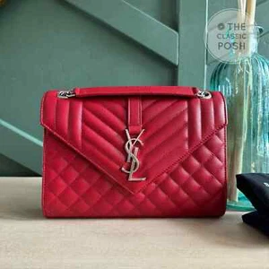 Busta media Saint Laurent YSL Triquilt usata in ottime condizioni patta argento ciottolato HW - Foto 1 di 13