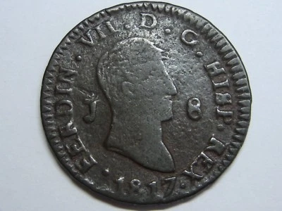 1817 JUBIA 8 MARAVEDÍ FERDINAND VII COBRE COLONIAL ESPAÑOL ESPAÑA Foto 1 de 2
