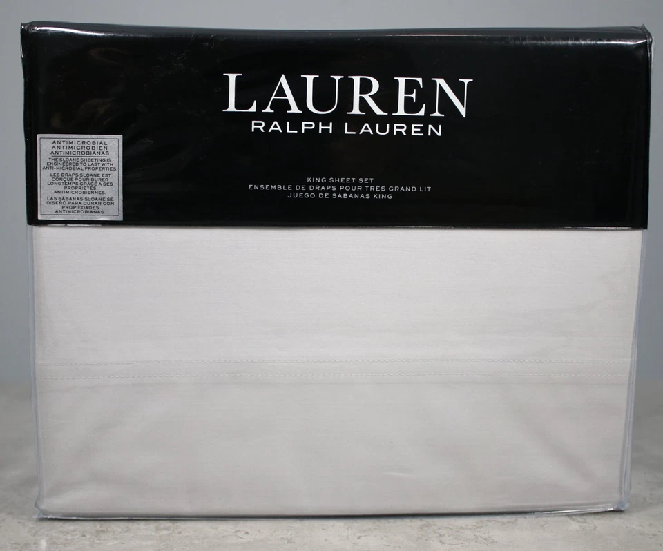 Lauren Ralph Lauren King Sheet Set Soft Grey Sloane Anti-Microbial 4 Pieces