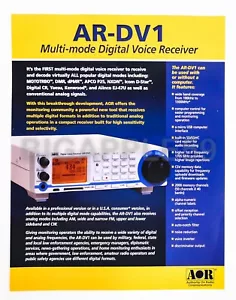 Folleto de ventas/folleto para receptor de radio AOR DV-1 AM FM HF FM VHF UHF - Imagen 1 de 2