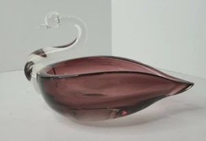  MCM Purple Amethyst Art Glass Swan Trinket Dish Decorative  Candy Bowl  - Picture 1 of 6
