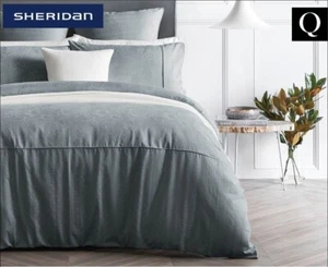 SHERIDAN Covington Queen Bed Quilt Cover Set - BLUESTONE - Ornate Jacquard Weave - Picture 1 of 3