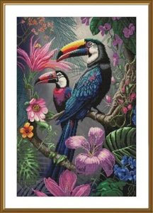 Gezähltes Kreuzstich-Set tropische Vögel zum Selbermachen unbedruckt Leinwand Stickerei Handset - Bild 1 von 6