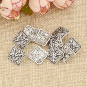 10 Pcs Metal Shank Buttons Square Antique Floral Carved Clothing Sewing Craft - Picture 1 of 4