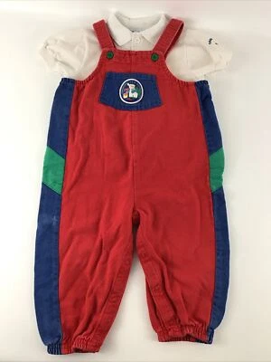 Conjunto de 2 monos rojos vintage años 80 Osh Kosh B'Gosh talla 3T Brillante Colorido 123 GO Foto 1 de 4