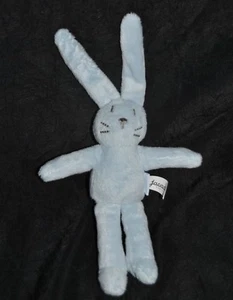 🍀Doudou Lapin JACADI Bleu Visage Brodé Gris 17 / 25 cm Peluche Etat NEUF - Afbeelding 1 van 1