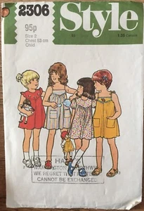 Style 2306 Childs Gathered Yoke Dress Sundress Sewing Pattern Sz 2 - Picture 1 of 2