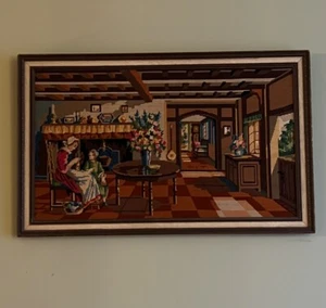 Vintage professionell Holz gerahmt Bild Wandteppich Leinwand Handarbeit Wandbehang - Bild 1 von 19