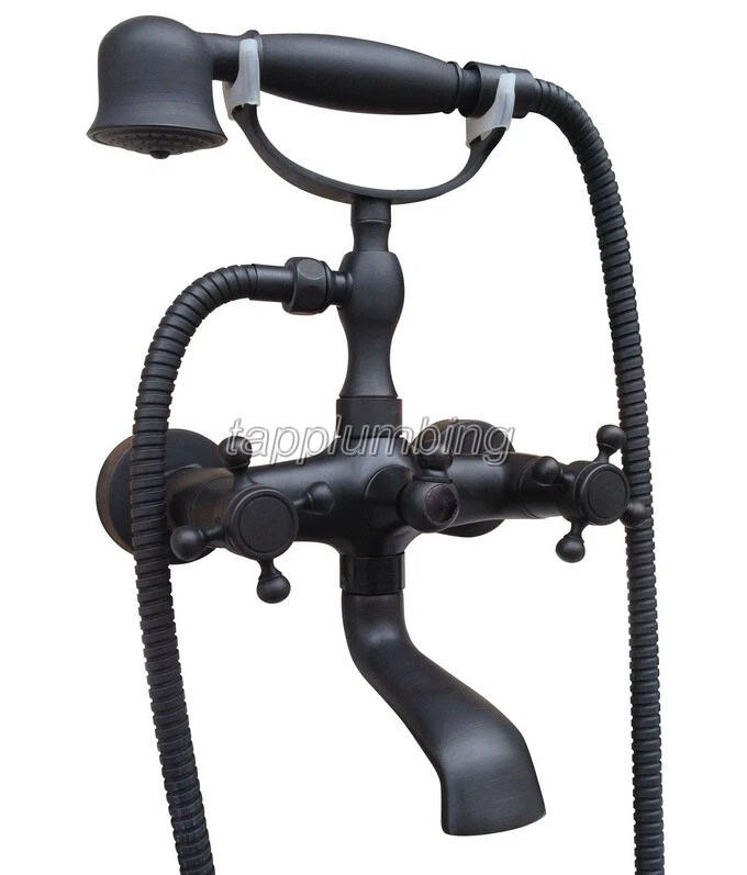   Oil Rubbed Bronze Wall Mount Bathtub Faucet Shower Set Tub Filler Mixer Tap - Image 1 of 1