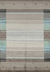 Artisan-made Grey Wool Area Rug Hand-knotted Gabbeh Carpet 5x8 ft - Picture 1 of 20