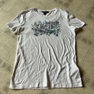 LRL Ralph Lauren Womens Logo Graphic T Shirt Small Blue Floral White Short Slv - Picture 1 of 4