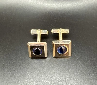 Gemelos vintage Swank piedra azul brillante tono dorado con marca de fabricante Foto 1 de 3