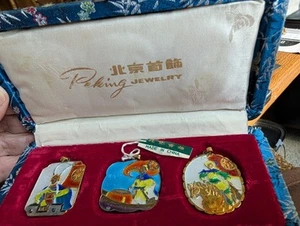 NWT Vintage Peking Jewelry Pendant Set of 3 Cloisonné Enamel Chinese - Picture 1 of 10