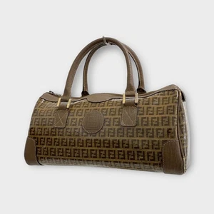 Fendi Vintage Zucca Coated Canvas Leather Handbag Mini Barrel Bag Brown MBc0593 - Picture 1 of 11