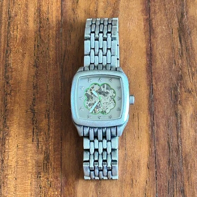 Reloj Lucky Brand Automático Esqueleto Cuadrante Cuatro Hojas Trébol Acero Inoxidable Foto 1 de 4