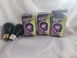 3 Black Light Bulbs 75 Watts Lightbulb VEI Fits Standard Light Sockets - Picture 1 of 6