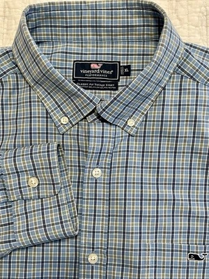 Vineyard Vines Tucker Performance Shirt Mens•XL Blue Check Gingham Classic Fit - Image 1 of 4