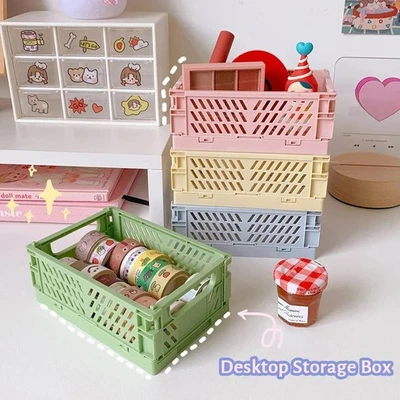 Folding Collapsible Storage Crates Plastic Basket Stacking Kitchen Store BoxesUK - Image 1 of 4