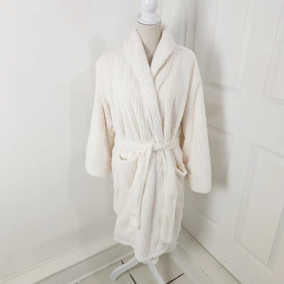 Халат женский Pottery Barn M кремовый шенильный с подкладкой на коленях уютные пушистые карманы - Изображение 1 из 4