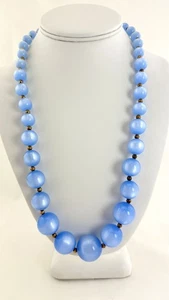 Vintage Blue Moonglow Graduated Bead Necklace Gold Tone Accents Baby Blue - Picture 1 of 6