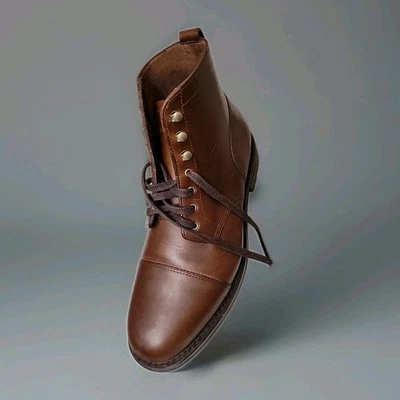 J.Crew Kenton Puntera con Cordones Cuero Marrón Estilo Hombre AS813 Botas Vibram Talla 9 Foto 1 de 4