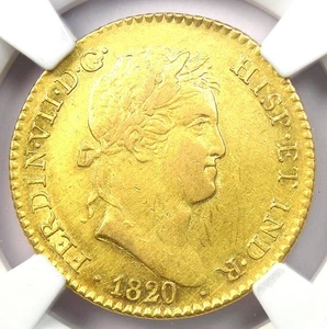 1820/1 Spain Gold Ferdinand VII 2 Escudos Gold Coin 2E - Certified NGC AU - Picture 1 of 5