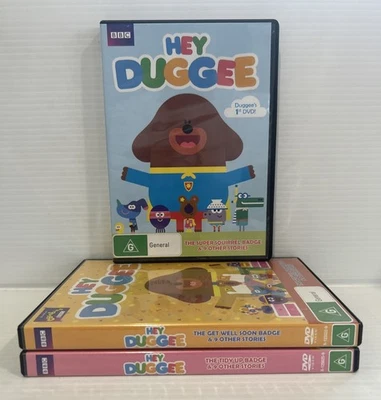 Hey Duggee DVDs, Wedding Badge, Tidy Up Badge & Super Squirrel Badge, Region 2&4 - Image 1 of 4