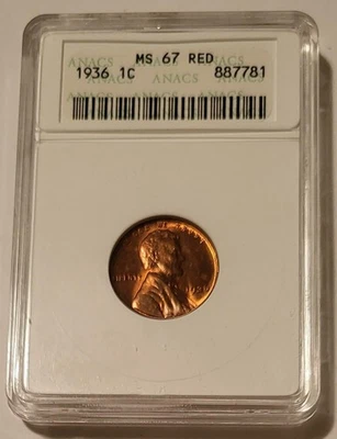 1936 Lincoln Wheat Cent MS67 RED ANACS - Image 1 of 4