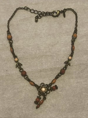 11” Avon Bronze Tone Chain Earth Tone Neutral Acrylic Rhinestone Flower Anklet Foto 1 de 4