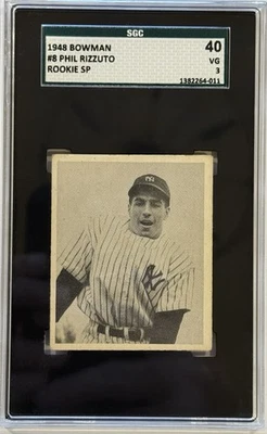1948 Bowman Phil Rizzuto Rare Rookie Card RC Short Print SP #8 SGC 3 VG Yankees - Image 1 of 2