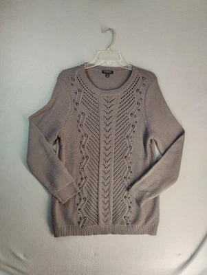 Lane Bryant Womens Sweater 14 16 Gray Pointelle Embellished Crewneck Pullover - Image 1 of 4