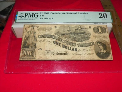 $1.00   *CONFEDERATE STATES 1862* -- t-44 -- PMG 20 --#6476 - Image 1 of 2