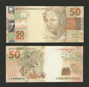 BRAZIL 50 Reais 2010 (2019), P-256g Low 3-Digit Serial Number, Pack Fresh UNC - Picture 1 of 1