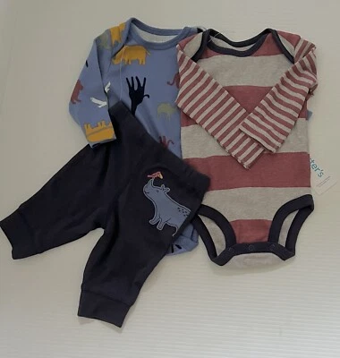 Nuevo con etiquetas Juego de 3 capas de algodón Carter's Baby Boy • Azul Multi • 3M • Animales de zoológico Foto 1 de 4